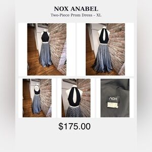 Nox Anabel Black Halter Top with Gray Polka-Dot Full Skirt Prom Dress - XL